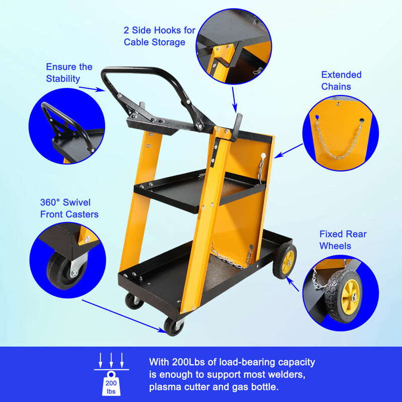 ELEMENT ACE Heavy Duty 3-Tier Multi-Function Welding Cart with Gas Bottle Storage, Safety Chains for Tig Mig Welder Plasma Cutter Home DIY & Industrial Welding Operations image number 9