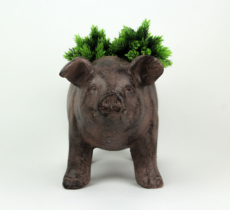 17 Inch Long Rustic Brown Finish Smiling Pig Planter image number 2