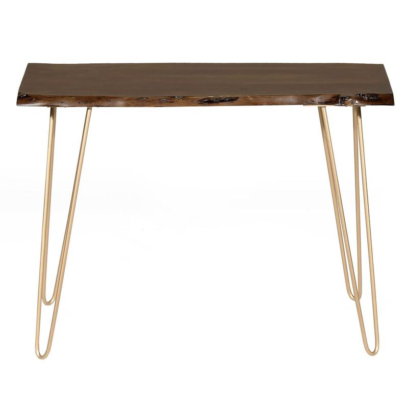 Carolina Living Seti Live Edge Console Table - Elm Top - Gold Base