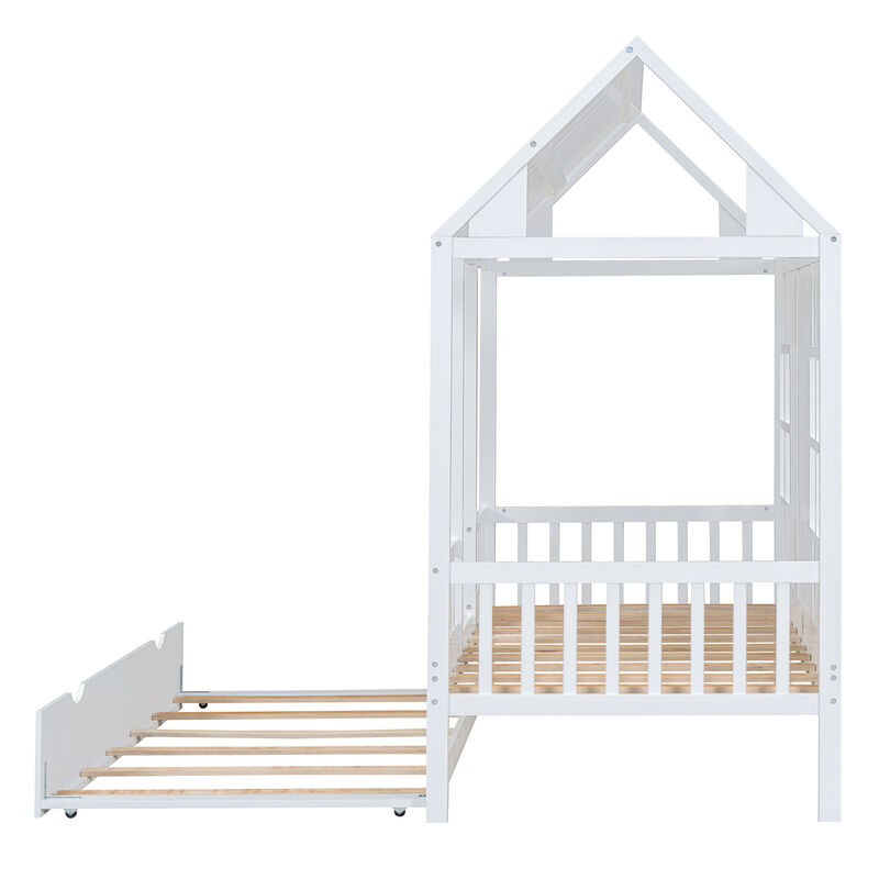 Merax Twin Size Wooden House Bed with Trundle image number 4