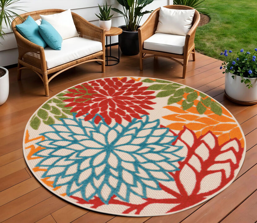 HomeRoots 3' X 4' Green Orange And Red Floral Indoor Outdoor Area Rug