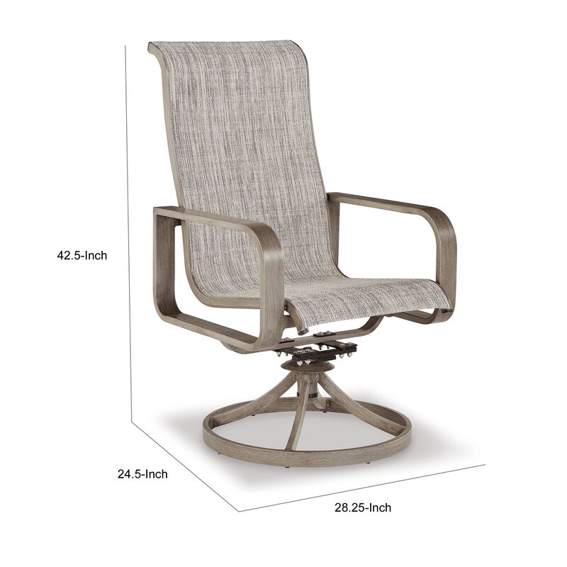 Beln 28 Inch Swivel Armchair Set of 2, Outdoor, Sling Fabric, Beige - Benzara