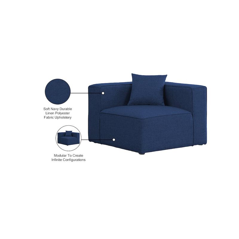 Meridian Furniture Cube Navy Durable Linen Textured Corner Chair