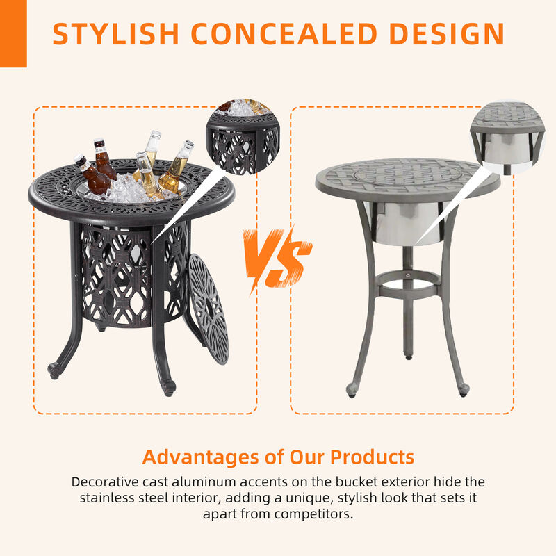 Mondawe Hand Brushed Bronze Cast Aluminum Food Grade 304 Stainless Steel Ice Bucket Pail Table Set