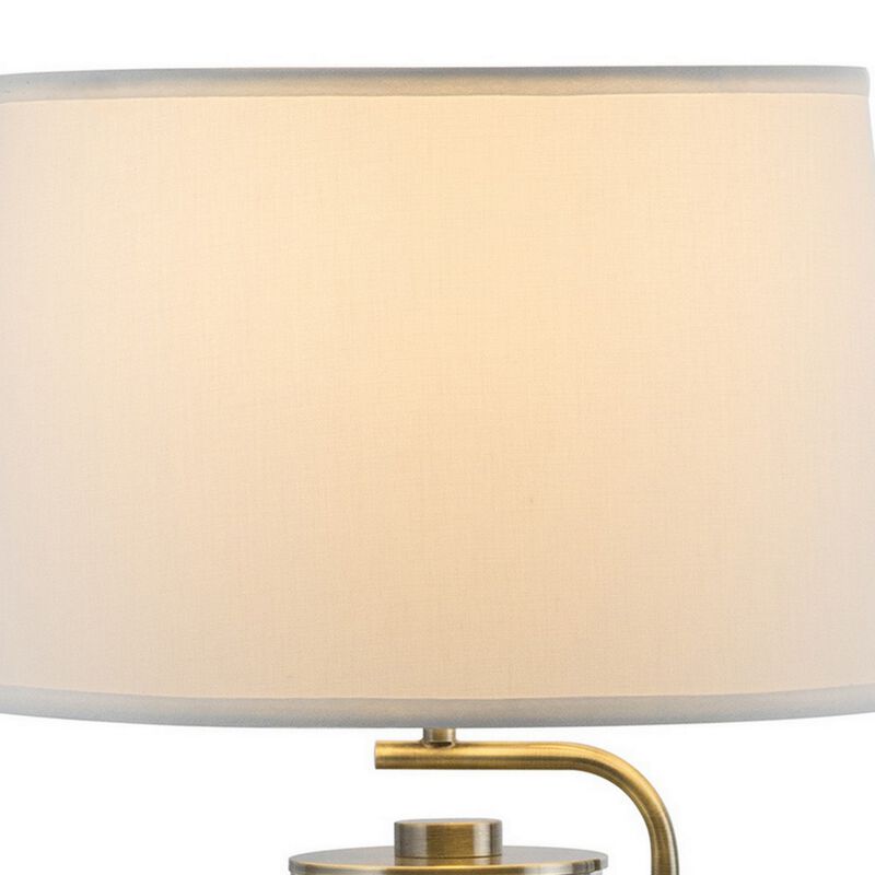 29 Inch Table Lamp with LED Night Light Stand, Glass, Antique Brass - Benzara