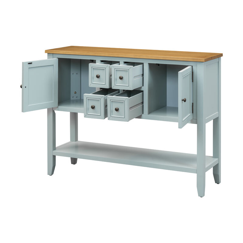 Whisen Vintage Console Table with Four Small Drawers and Bottom Shelf for Living Rooms, Entrances and Kitchens - Retro Blue