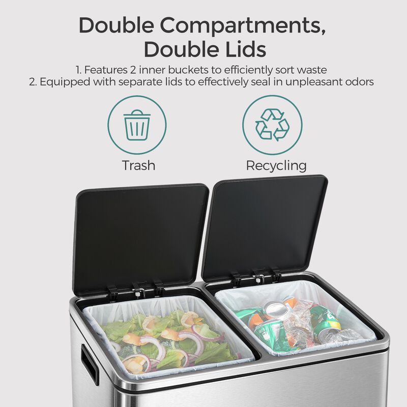 Dual Section Kitchen Trash Can with Airtight Hinged Lid System image number 5