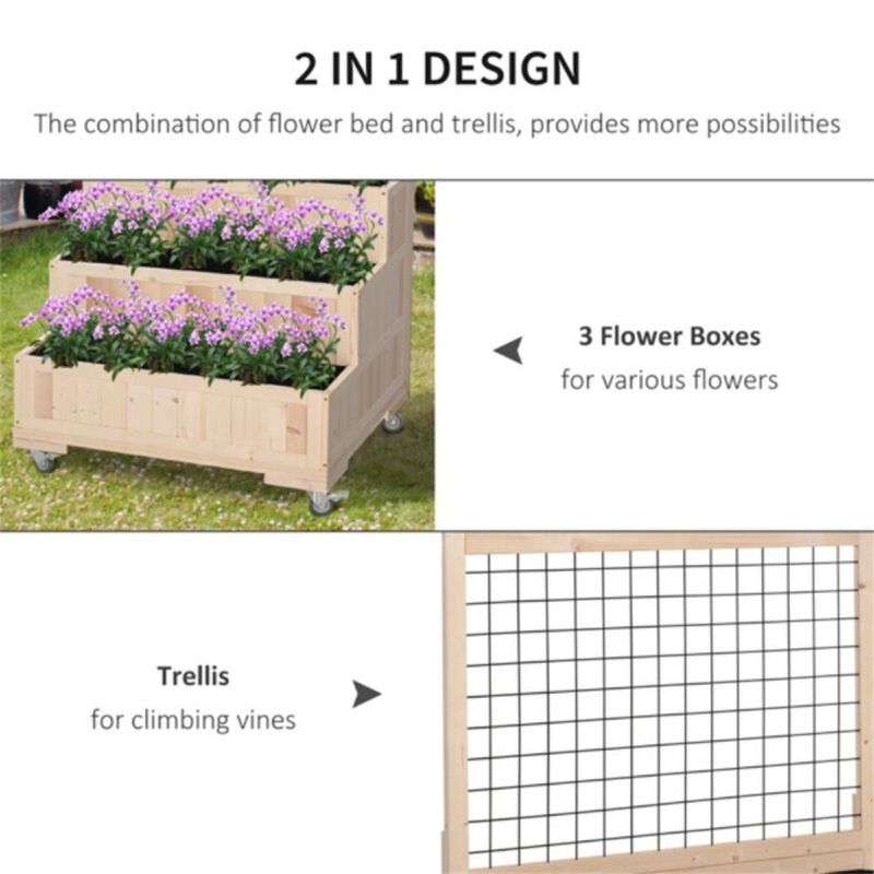 Flower Shelf & Wooden Planter Box Multi-Tier Plant Stand for Indoor & Outdoor Gardening