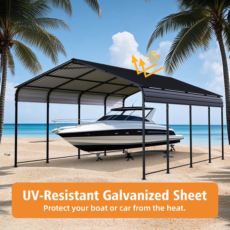 12x20 FT Heavy Duty Metal Carport With Galvanized Steel Roof image number 8