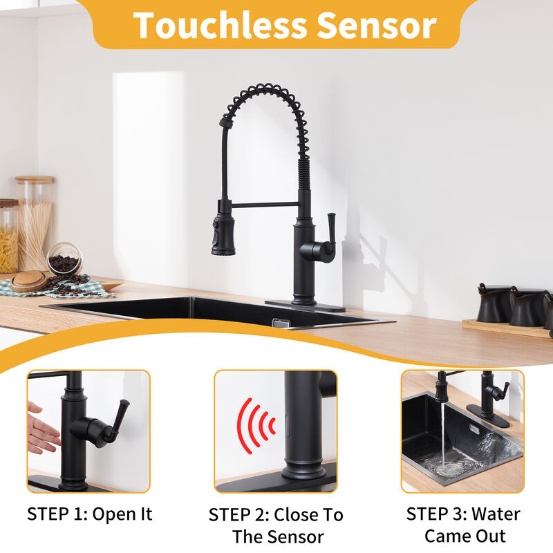 Mondawe Kitchen Faucet with Pull Down Sprayer, Pre-Kitchen Farmhouse RV Small Vanity Faucet with 360°Rotation Spout and Deck