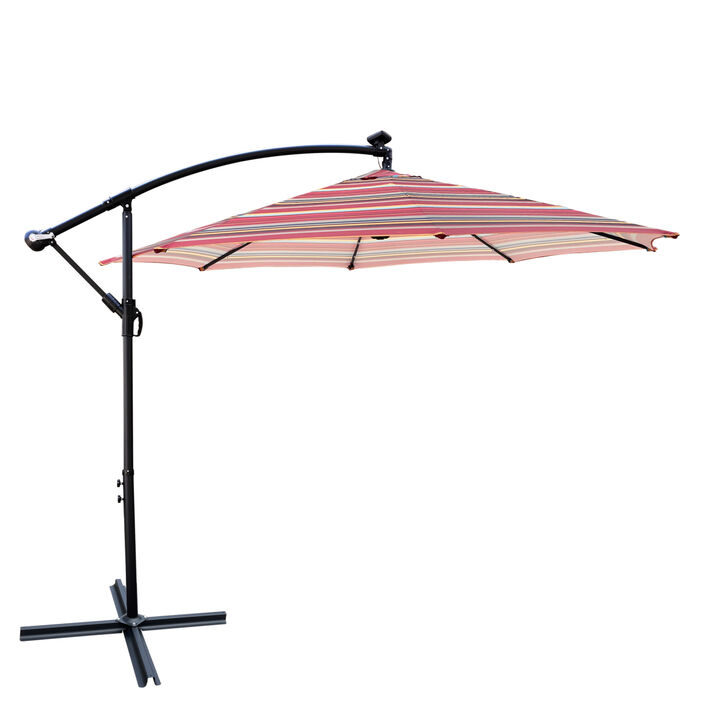 10FT Outdoor Patio Umbrella Solar Powered LED Lighted Sun Shade Market Waterproof 8 Ribs Umbrella with Crank and Cross Base for Garden Deck Backyard Pool Shade Outside Deck Swimming Pool