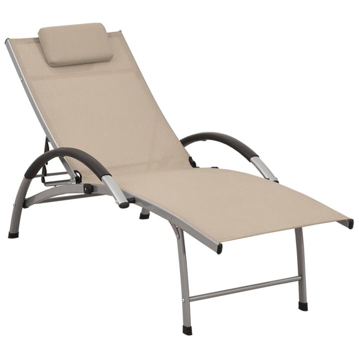 vidaXL Adjustable Sun Lounger - Cream Textilene and Aluminum Patio Garden Sunbed - Perfect for Pool Deck, Outdoor Spaces