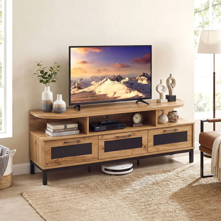 Entertainment Center TV Stand with 3 Drawers and Open Storage Shelves