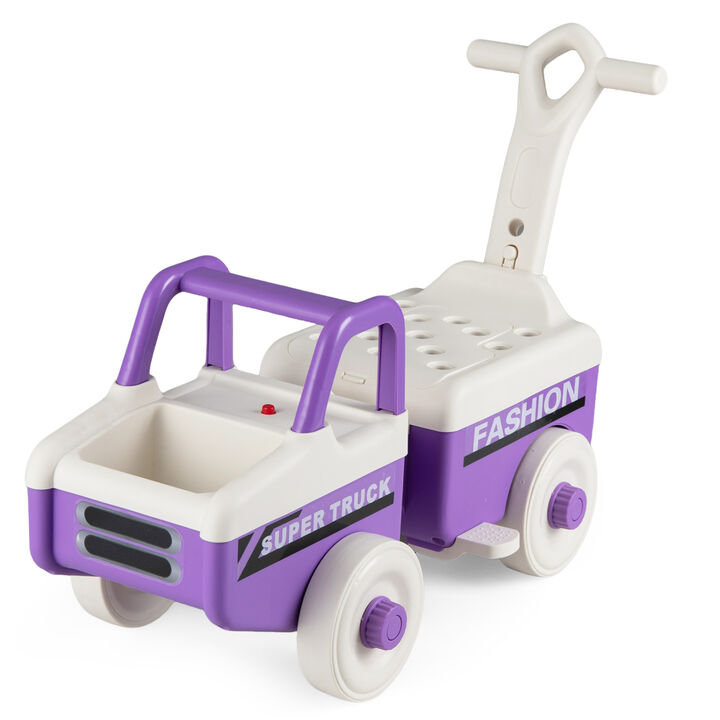 Kids 4 in 1 Push Ride On Car with Music and Storage Compartment for Outdoor Play