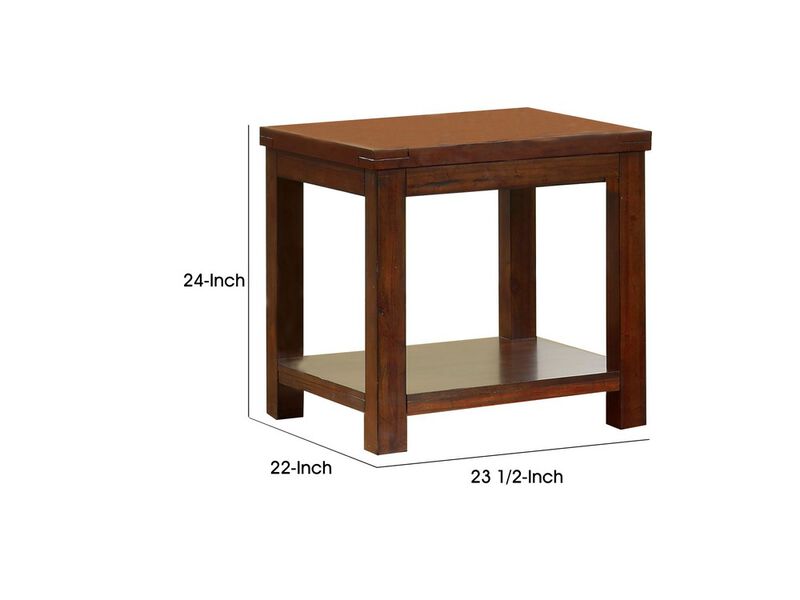 Square Shaped End Table with Open Bottom Shelf, Dark Cherry - Benzara