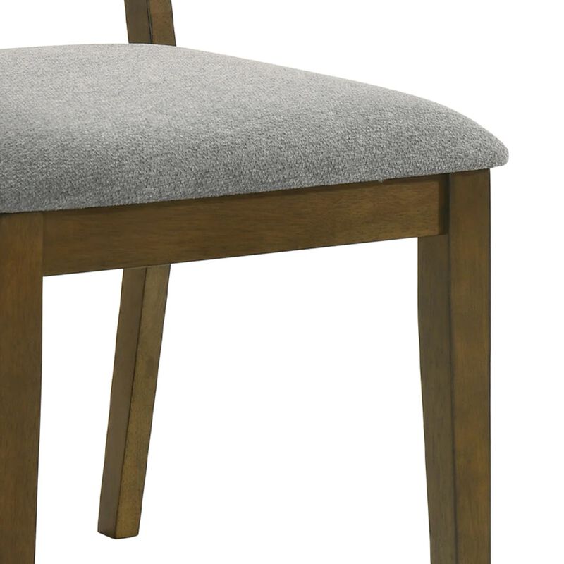 Lyoi Dining Chair Set of 2, Gray Padded Fabric Seat, Brown Wood Legs image number 3