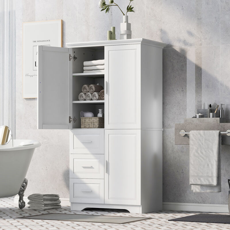 Whisen Tall and Wide Storage Cabinet with Doors, Three Drawers and Adjustable Shelf