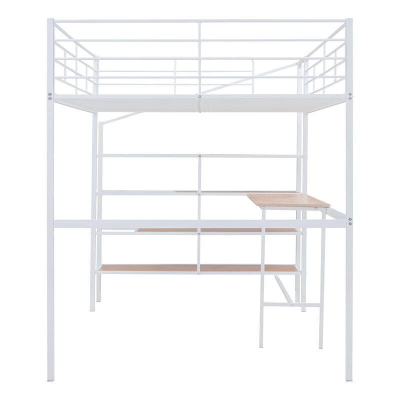Merax Metal Loft Bed with Desk and Storage Ladder