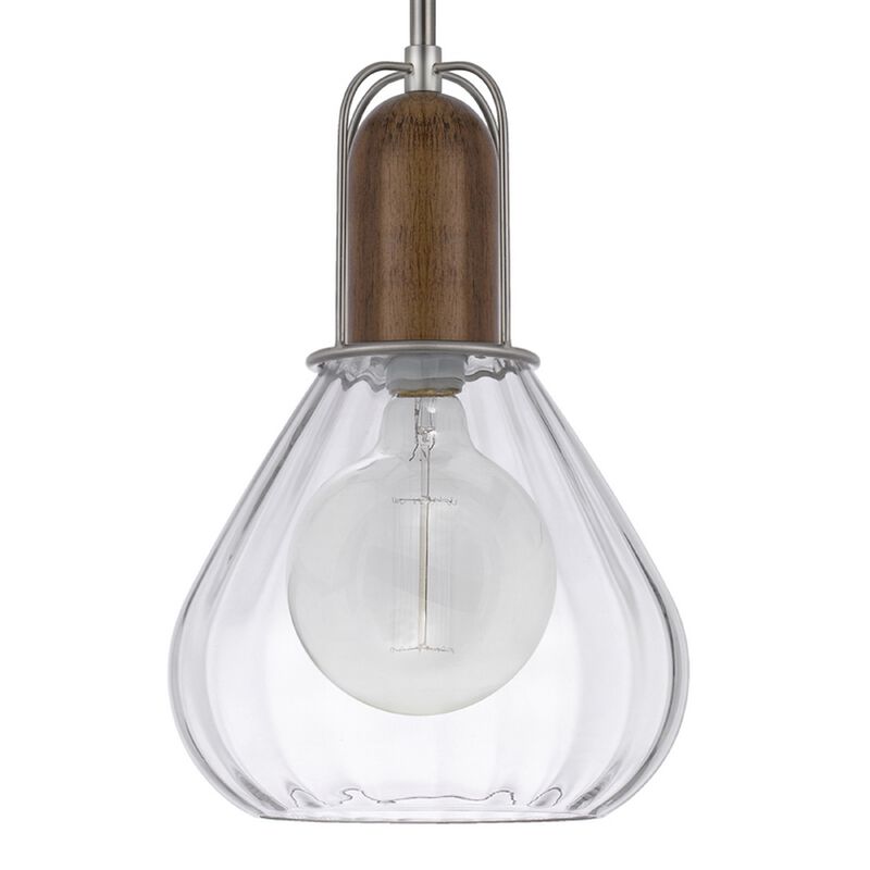 Pendant Light, Adjustable Height, Hand Blown Glass, Wood Accent, Silver image number 6