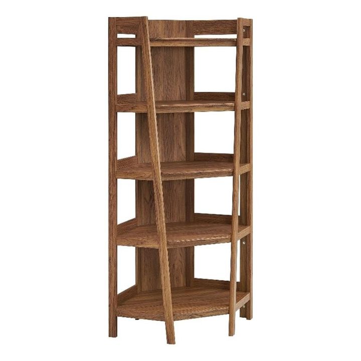 Modway Bixby 71'' Tall Corner Bookshelf in Oak - 5-Tier Wood Bookcase with Open Shelves for Living Room, Bedroom, Or Home Office
