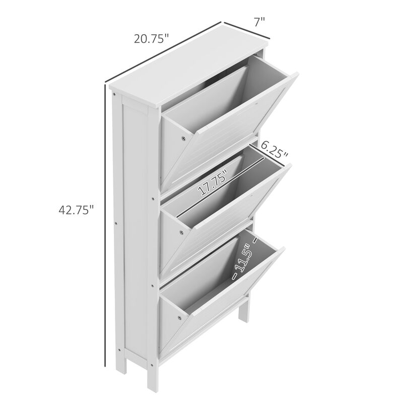 Modern Shoe Storage Cabinet with 3 Flip Drawers and Louvered Doors for 6 Pairs of Shoes, White