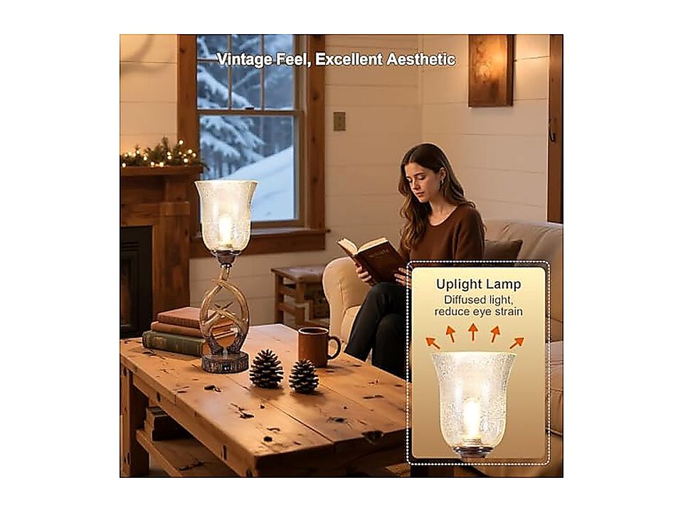 Antler Table Uplight Lamp Living Room Bedroom 20 Inch Resin Memory Function USB