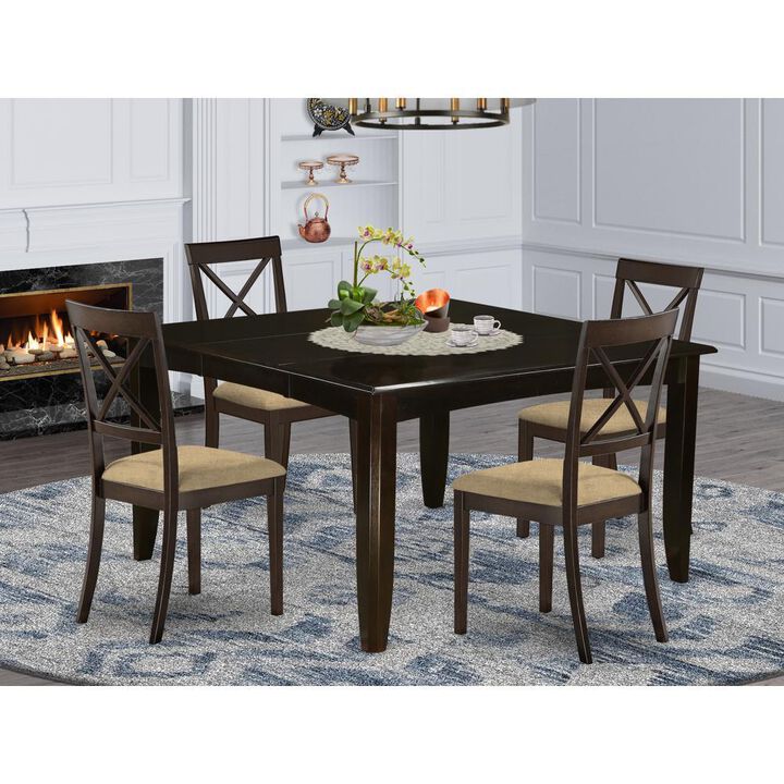 5 Pc Dining set-Square Dining Table with Leaf and 4 Dining Chairs