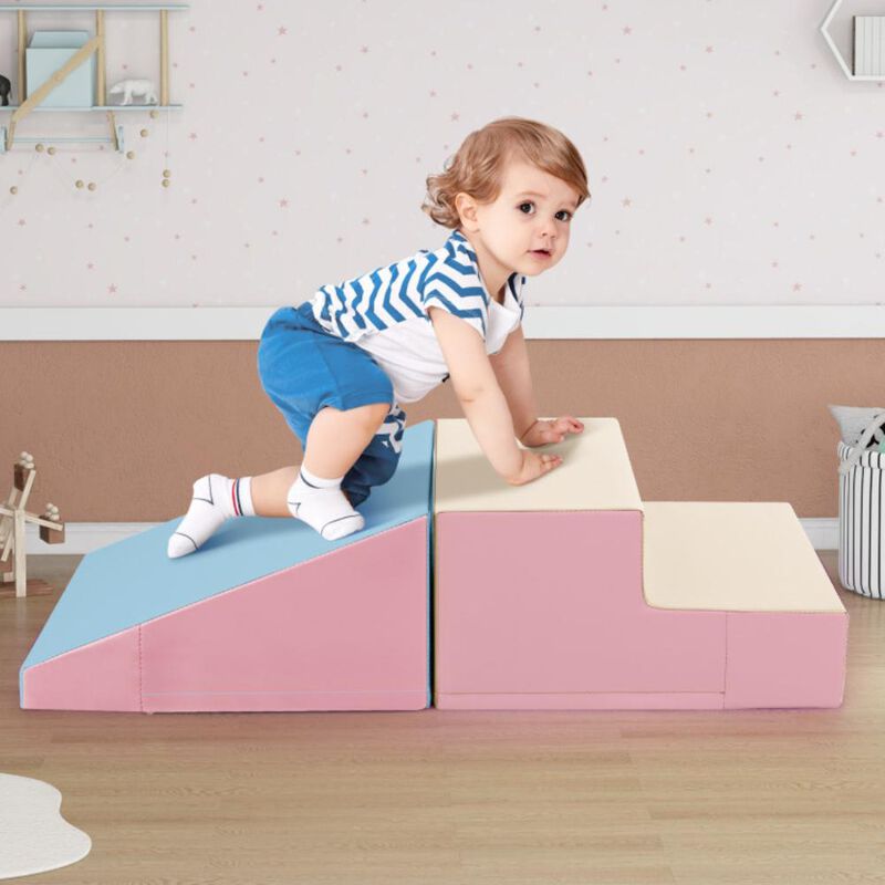 Hivvago 2-Piece Step and Slide Climber for Infants and Toddlers Baby Soft Play Set Foam Blocks