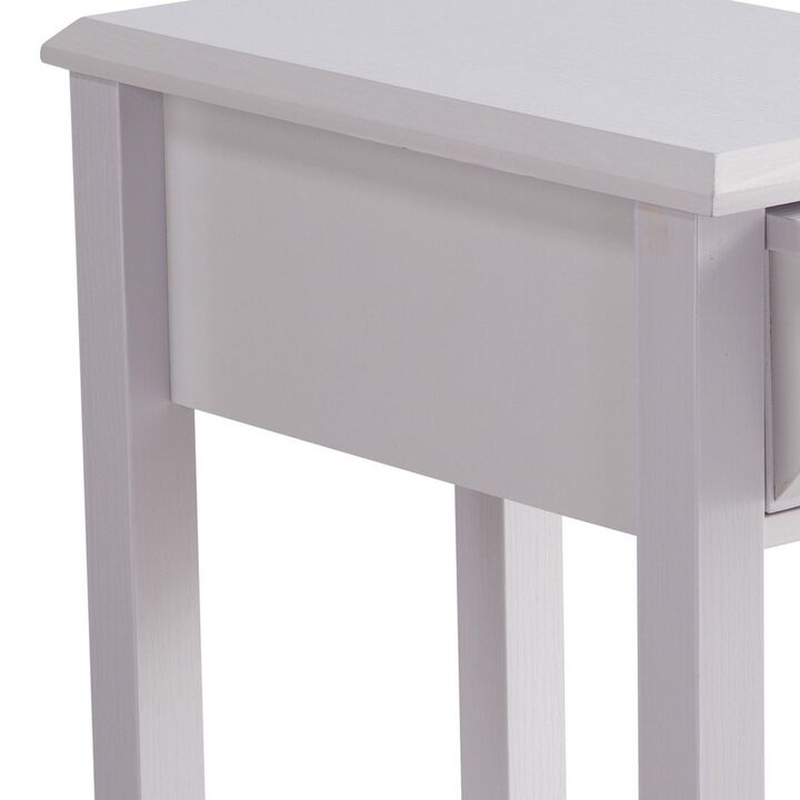 24 Inch Modern Chairside Table with Extendable Drawer and Cupholders, White