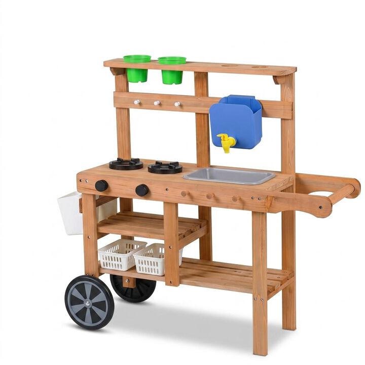 Kids Mud Kitchen Set with Sink Water Tank and 15 Accessories