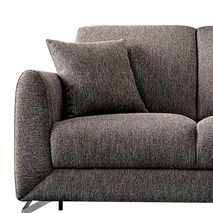 54 Inches Loveseat with Fabric Padded Seat and Metal Legs, Gray-Benzara