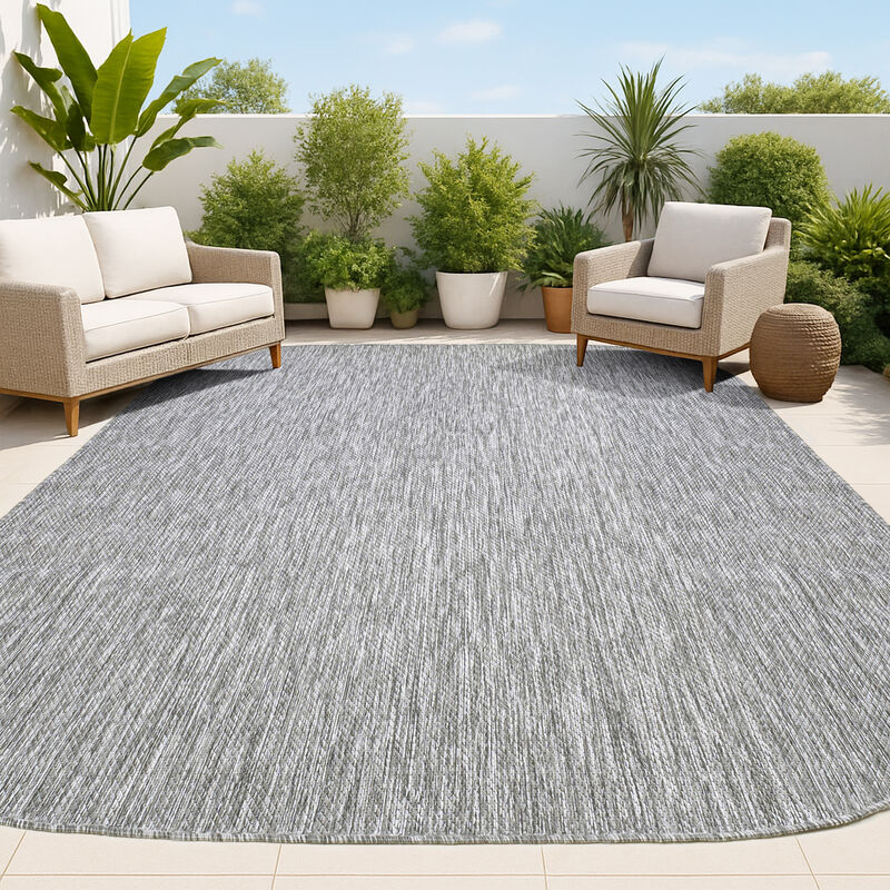 Miles Modern Minimalist Radius Corner Solid Indoor/Outdoor Shaped Area Rug
