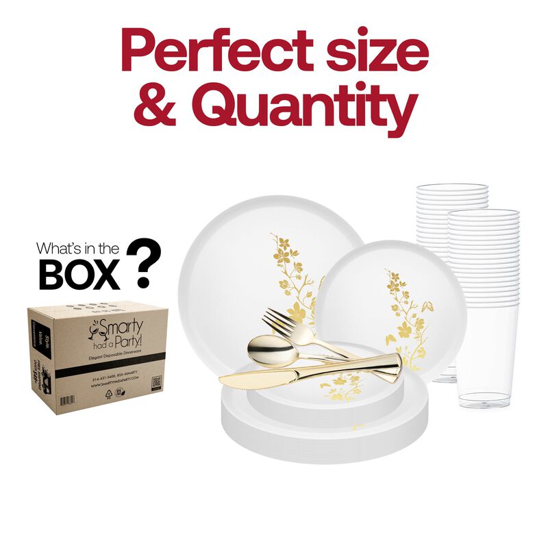 White with Gold Floral Plastic Wedding Value Set (60 Sets) image number 3