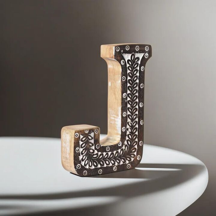Vintage Natural Handmade Eco-Friendly "J" Alphabet Letter Block For Wall Mount & Table Top Décor
