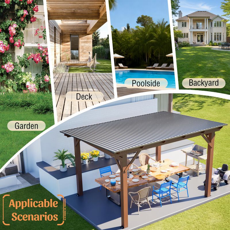 13x10 FT Wooden Gazebo with Metal Roof, Outdoor Shade Structure for Backyard Garden Patio image number 8
