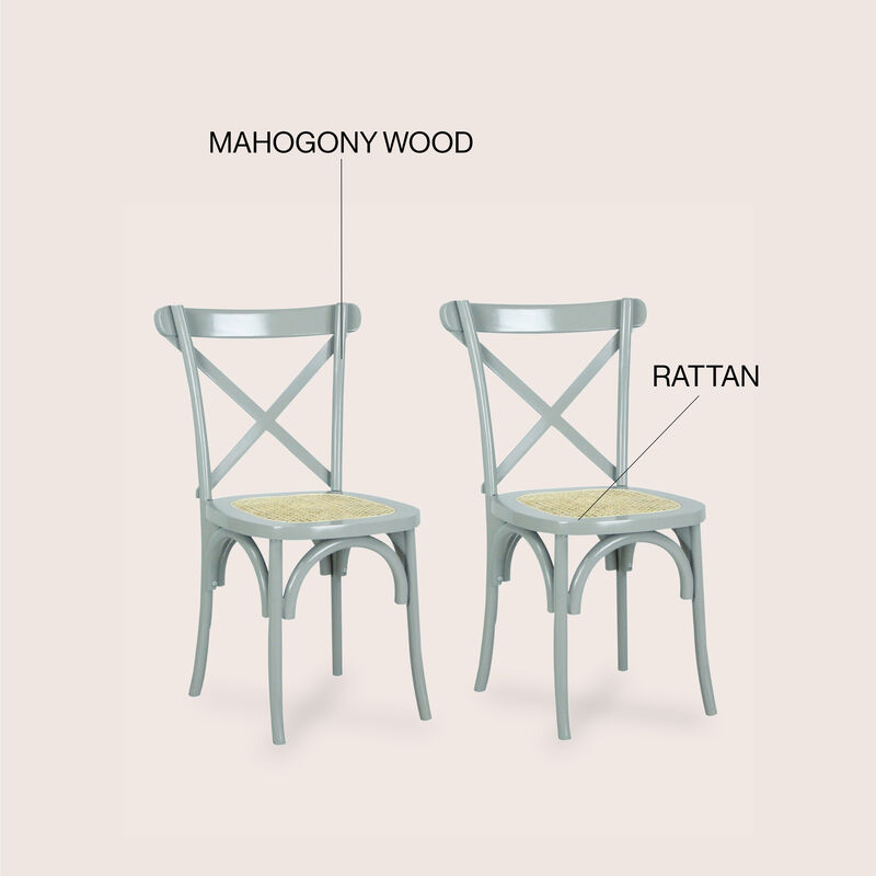 Cassis Classic Traditional X-Back Wood Rattan Dining Chair (Set of 2)