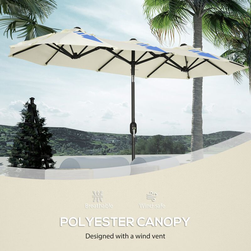 Brown Double-sided Umbrella: 9.5' Patio Umbrella with Tilt, Crank, Air Vents, 12 Ribs