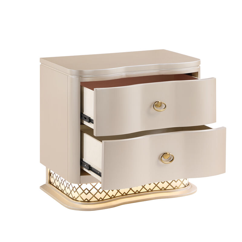 Flora LED Nightstand with 2 Drawers, Curved Design and Ring Pulls image number 4