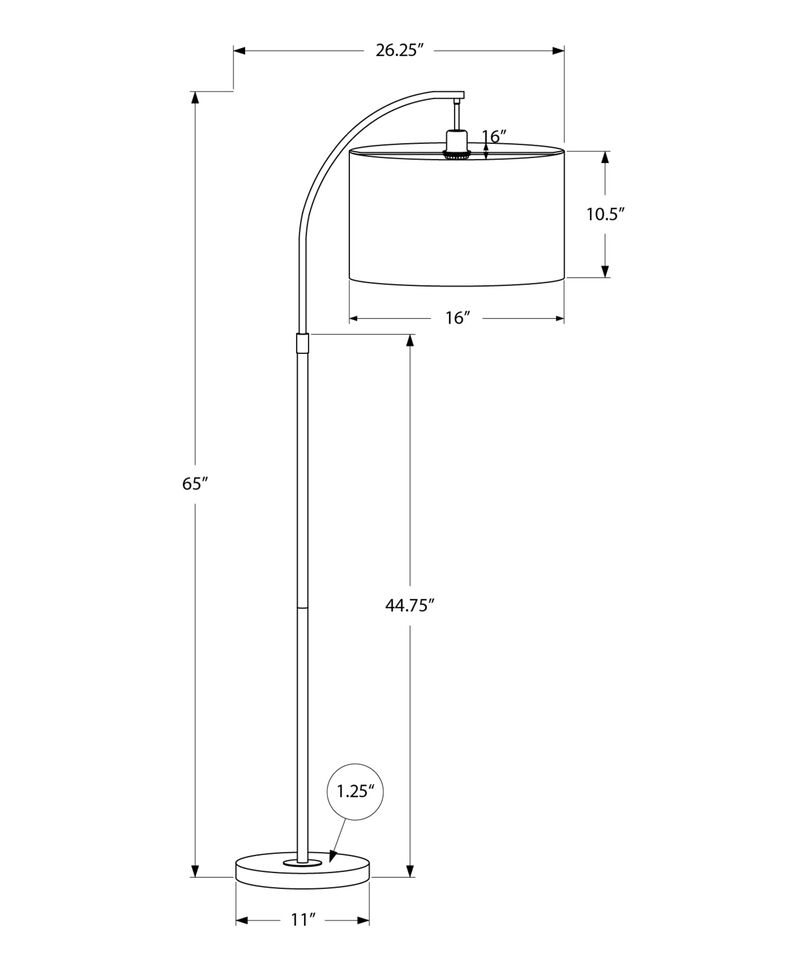 Monarch Specialties 9750 Cream Shade, Contemporary Lighting Arc Floor Lamp Brass Metal Ivory, 26.25" L x 16" W x 65" H, Gold image number 2