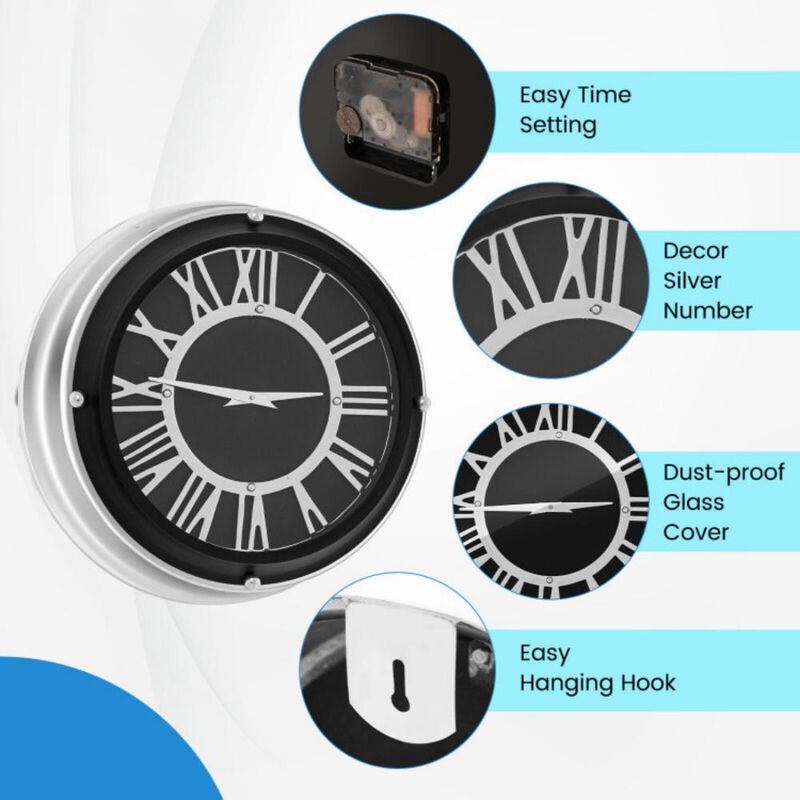 Hivvago Silent Wall Clock with Silver Frame