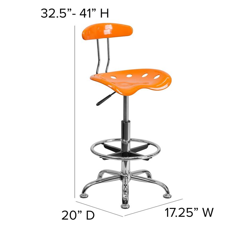 Flash Furniture Bradley Vibrant Orange and Chrome Drafting Stool with Tractor Seat