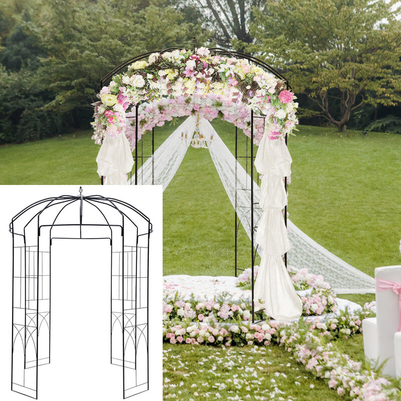 Decorative Birdcage Wedding Arch &ndash; Heavy Duty Wrought Iron Arbor for Climbing Plants in Garden or Lawn