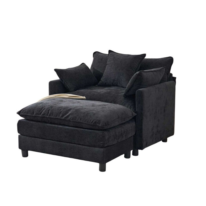 Envelor Modern Chenille 2-Seat Accent Sofa with Ottoman and Decorative Pillows