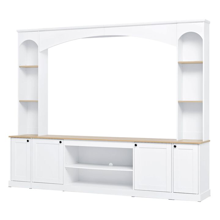 Clihome Arched Entertainment Center Wall Unit with Bookshelf and Adjustable Shelves for Living Room