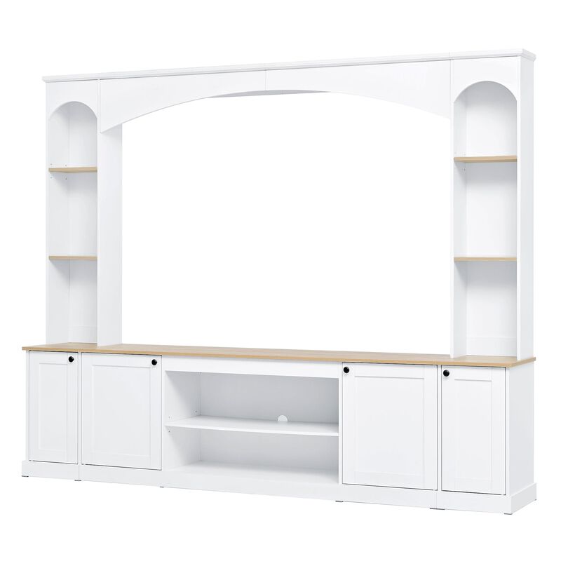 Clihome Arched Entertainment Center Wall Unit with Bookshelf and Adjustable Shelves for Living Room image number 0