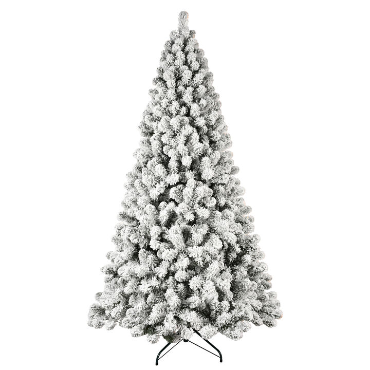 Whisen Flocked Pre-Lit Christmas Tree with White Lights, PVC Tips, Auto-Unfold Memory Wire, Easy Assembly & Stable Metal Stand