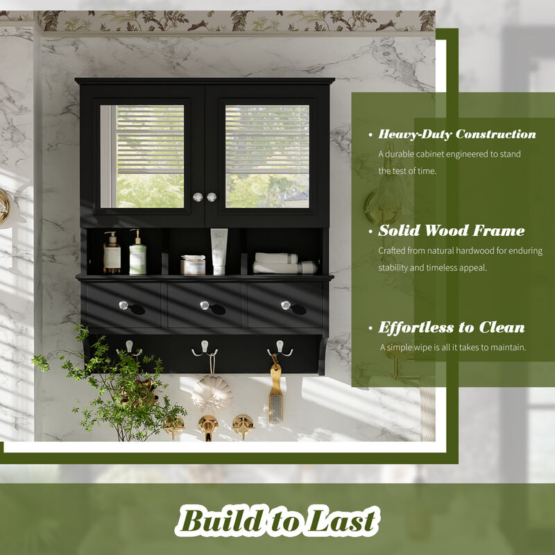 ELEMENT ACE 4-in-1 Wall Mounted Bathroom Mirror Cabinet 24 Inch Medicine Cabinet with Drawers Organizer Hooks High-Definition Mirrors with Storage for Bathroom Vanity image number 9