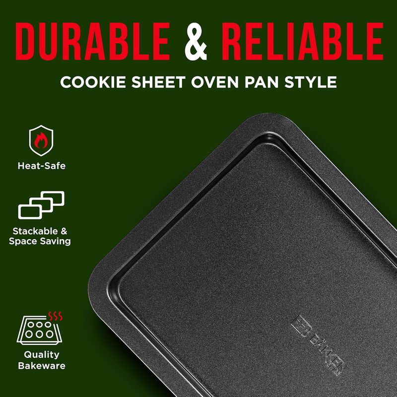 3 Piece Set Nonstick Carbon Steel Oven Bakeware -Professional Quality Kitchen Cooking Baking Trays -PFOA, PFOS, PTFE-Free Small, Medium & Large Baking Sheet Pans