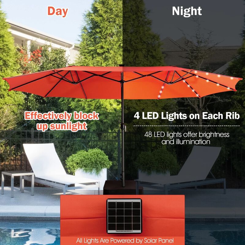 Mondawe 15 Feet Twin Patio Umbrella with 48 Solar LED Lights image number 5