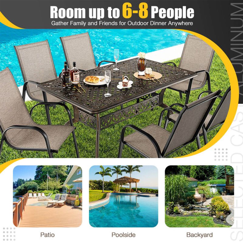 59" Cast Aluminum Patio Dining Table with Umbrella Hole for 6 image number 3